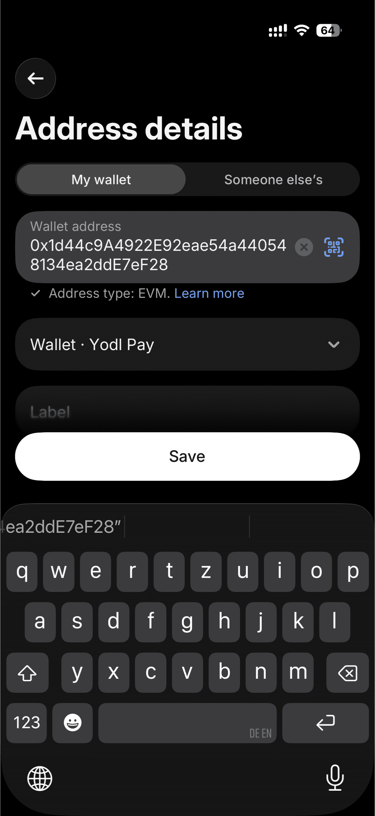 Address details with label field