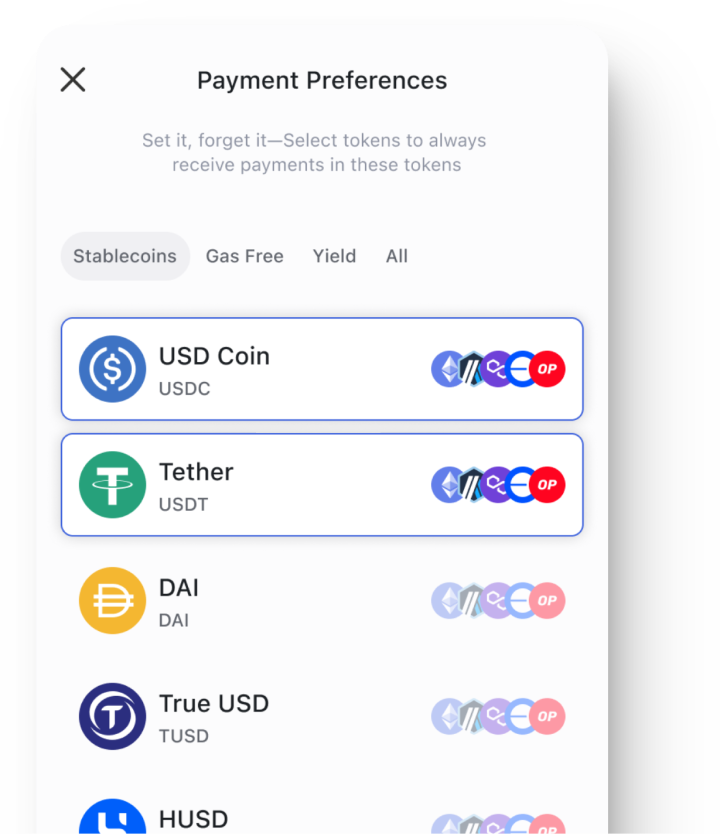 Payment preferences interface