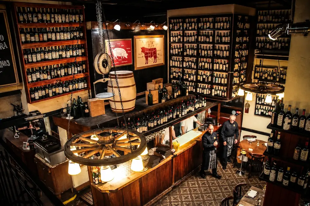 The wine-lined dining room at Don Julio in Palermo
