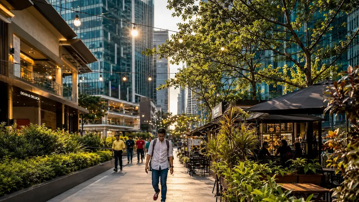 The BGC High Street promenade at dusk